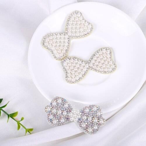 10pcs Pearl Rhinestone Flower Bow Patch DIY Shoes Clothes Hair Clip Accessories patches for clothing appliques Cute