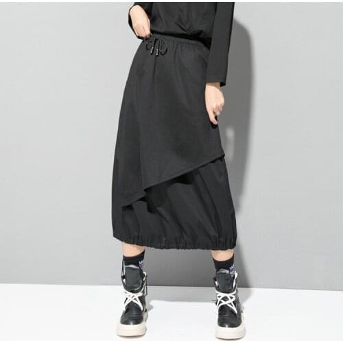 Womens autumn new hem tight-rope skirt elastic waist waist European and American stitching street womens skirt