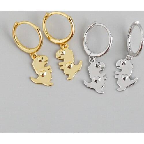 Enosola Real 100% 925 Sterling Silver Punk Dinosaur Hoop Earrings for Fashion Women Bohemian Party Jewelry Accessories