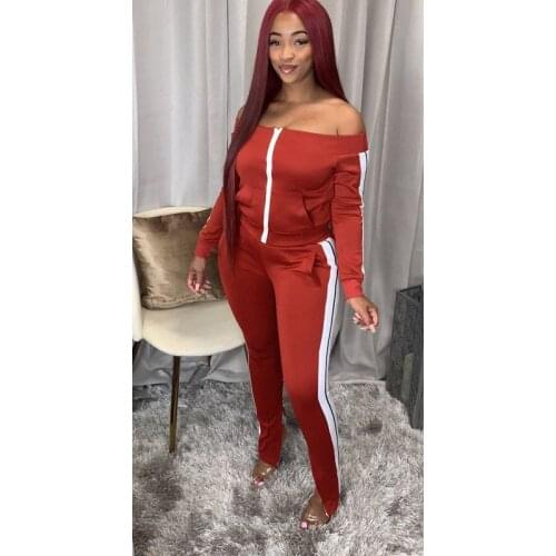 Autumn Two Piece Set Women Stitching Sexy Long Sleeves Strapless Crop Top+Pants Sets Sports Club Outfits Streetwear Wholesale