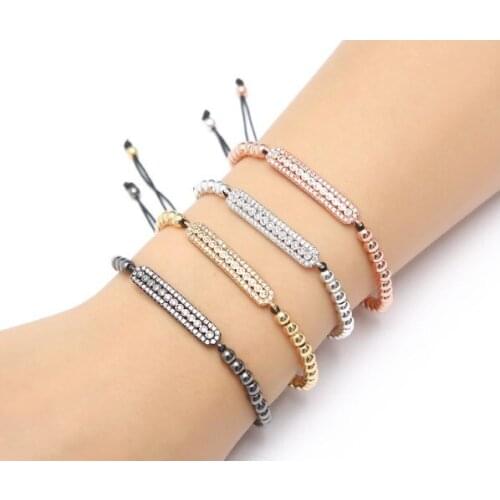 Gold silver micro pave cz Cubic Zirconia rope adjusted Copper Beads Bracelet fsg01 Charm Braided Bangles Party women