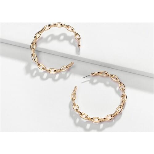 Link Chain C Sharp Hoop Earrings Cotton Thread Wrap Hollow Dangle Unique