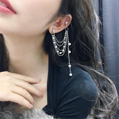 1 PC Multi-layers Tassel Drop Earrings for Women Punk Style Imitation Pearl Pendants Charming Chic Drop Earrings pendientes