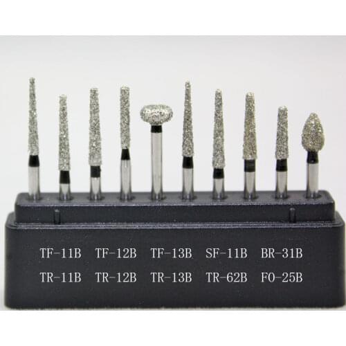 10pcs FG1.6 Dental Black Diamond Burs Set For Porcelain Polishing Dentist bur