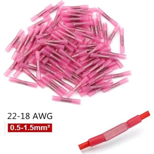 100PCS Heat Shrink Butt Connectors 22-18 AWG Insulated Heat Shrink Butt Wire Crimp Connector Electrical Splice Terminals