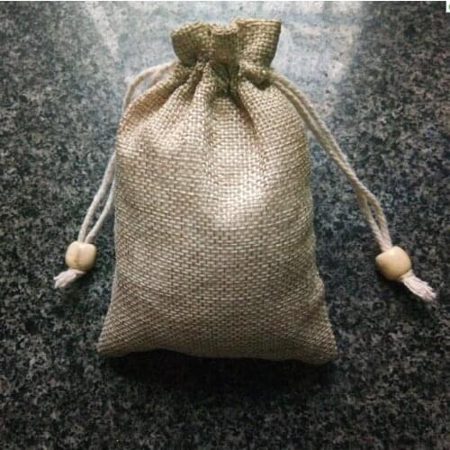200pcs Burlap Jute Wooden Beads Gift Bags Cotton Thread Drawstring Bags Wedding/Party/Christmas/Jewelry Gift Packaging Bags 2019