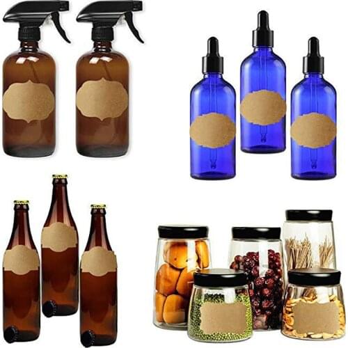 300Pcs/Roll Natural Kraft Paper Package Tag 2 Styles Blank Pattern Sealing Sticker Gift Baking Scrapbook Kitchen Jar