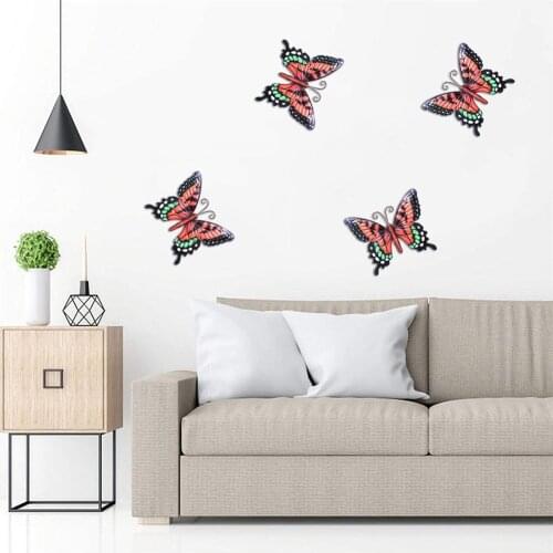 3D Butterfly Sticker Decal Garden Wrought Iron Simulation Butterfly Craft Home Room Background Wall for Living Room Decor