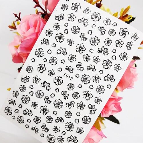3D Nail Sticker Art Sliders Foil Designs Black Line Flowers Peach Blossom Nails Decoraciones Toenail Manicure Accesorios Tips