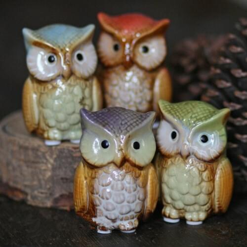 4pcs/set Owl Animal Ceramic Ornaments Living Room Home Crafts Decoration Childrens Gifts