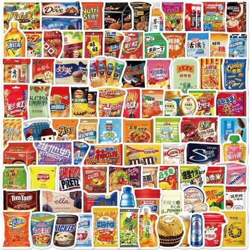 90pcs Cartoon snacks Food Graffiti Stickers for Guitar Luggage Aesthetic Skateboard DIY Fridge Stickers Decal Children Gifts Toy