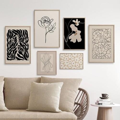 Boho Abstract Sketch Line Flower Plants Minimalist Poster Canvas Paintings Wall Art Print Pictures Living Room Home Decoration