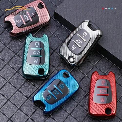 Carbon Fiber TPU Car Flip Key Case Cover For KIA RIO 3 Picanto Ceed Cerato Sportage Soul For Hyundai i20 i30 ix35 Elantra Accent