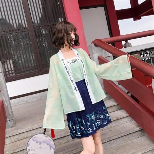 Asian Streetwear Hanfu Set Suit Casual Long Sleeve Embroidery Tops Skirt Mini Lady Traditional Chinese Style 3 Piece Set 30773