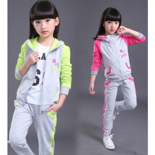 Baby girls spring fashionable costuming 2pcs/set 3-11T kids jacket+trousers active clothes set sport trouers girls autumn hooded