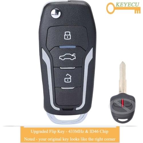 KEYECU Upgraded Flip Remote Control Car Key for Mitsubishi Pajero Lancer Outlander Australia, Fob 2 Button - 433MHz - ID46 Chip