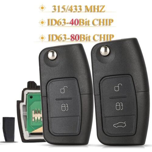 Kuttery 3 Button Flip Folding Remote Car Key 433/315MHz 4D63 4D60 For Ford Focus Mondeo Galaxy Fiesta C Max S Max HU101 FO21