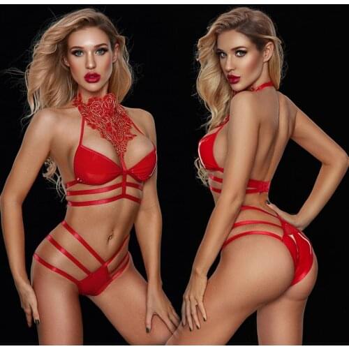JSY Sexy Womens Underwear Ladies Bra And Panties Lingerie Set For Erotic Latex Embroidery Catsuit Costume Sex Nightwear Suit