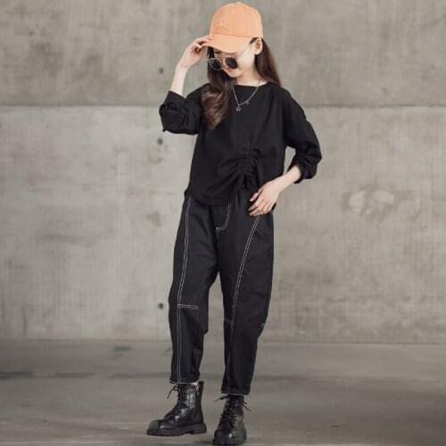 Girls Clothing Sets 2021 Fall New Teenage Girl Causal Black Top And Pants 2Pcs Outfits Kids Spring Suits 6 8 10 12 14 16Year