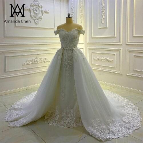 Off Shoulder Lace Applique 2 in 1 Mermaid Wedding dress