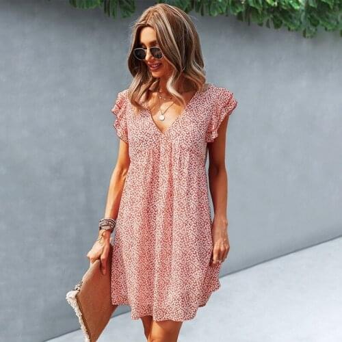 Setiadia Summer floral print dress women loose pullover V-neck vintage midi Dresses elegant For Fashion Womans Clothing 2021