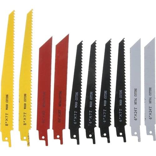 10pcs Reciprocating Saw Blades Electric Wood Pruning Blades 4 Type Wood Metal Power Cutting Saber Saw Fine Cut Power Tool Parts