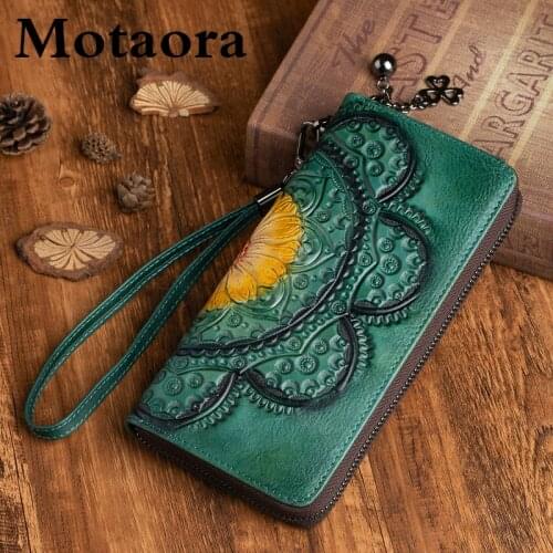 MOTAORA Retro Wallet 2021 New Vintage Genuine Leather Wallets For Women Handmade Embossed Purse China Style Card Holder Female