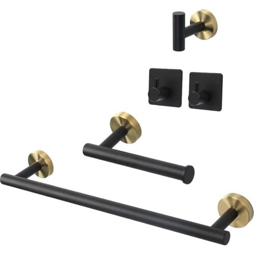 5 PCS Bathroom Hardware Set Stainless Steel Towel Bar Toilet Paper Holder Towel Hooks Bathroom Accessories Towel Bar Set