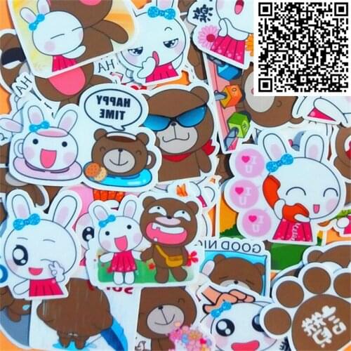40 pcs Mixed The story of bear and rabbit Sticker for DIY Luggage Laptop Skateboard Fridge Bicycle Phone toy Children Stickers
