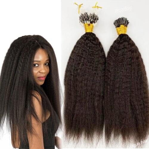 Micro Loop Hair Extensions Kinky Straight I Tip Beads Hair 8"-30" Peruvian Remy Human Hair Micro Beads Links Coarse 100 Strands