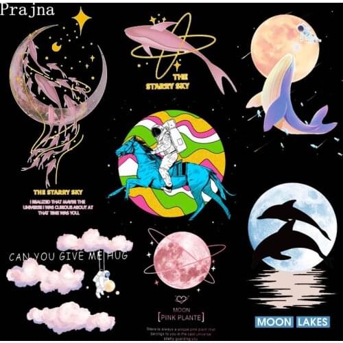 Space Astronaut Whale Patch Applique Iron-On Tansfers For Clothing Stickers Heat Thermal Transfer Patches For Clothes Washable