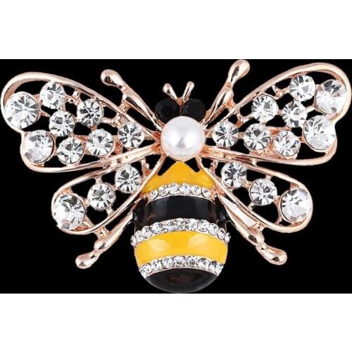 Fancy Gold Color Stunning Clear Crystals And Pearl Lovely Bee Brooch Adorable Insect Pins For Women And Men Jewelry Broach