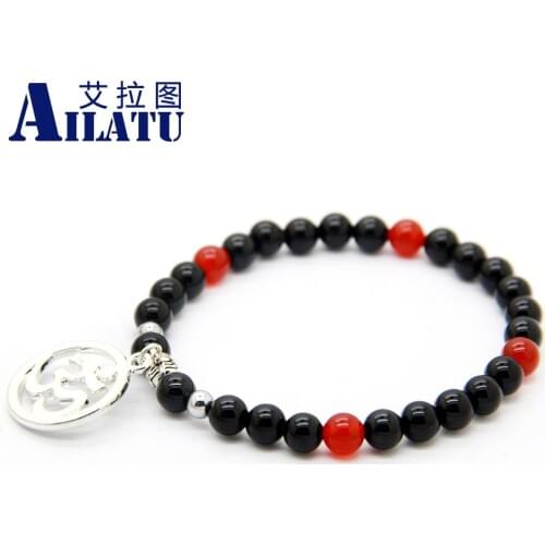 Ailatu New Design Wrap 6 mm Black Glass Beads Religious Om Inspired Yoga Bracelet Men and Girl Gift Jewelry