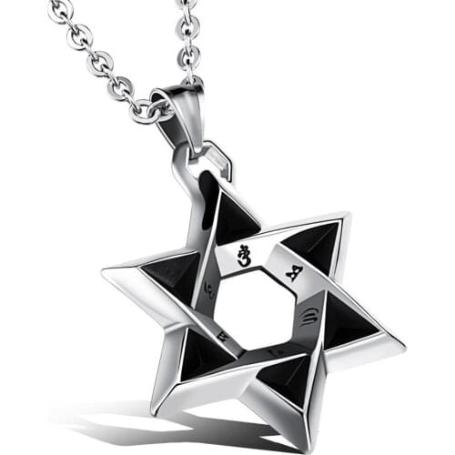 NewTrendy 316L Stainless Steel Silver Color Black Star Mens Womens Pendant Necklace With Cross Chain Unisexs Jewelry Wholesale