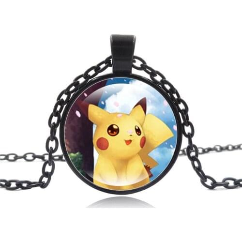 Pokemon Pikachu Time Gemstone Glass Pendant Necklace Cartoon Anime Character Cute Style Jewelry Chain Necklace Birthday Gift