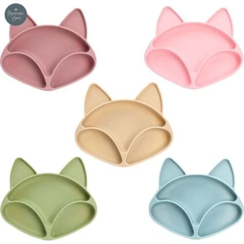 Food Grade Silicone Baby Feeding Bowl Tableware Cartoon Fox Children Dishes Training Tableware Kids Feeding Bowls BPA Free
