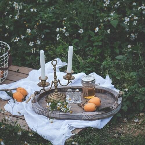 Retro Wooden Tray with Handle Old Portable Wood Pan Plate Photography Props Home Decor Kitchen Decoration Serving Tray