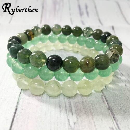 Ruberthen Designer Green Chakra Stone Bracelet Moss Agates Green Aventurine Beads Bracelet Balance Hearing Yoga Jewelry