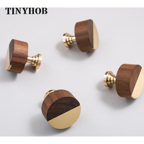 TINYHOB Walnut Brass Furniture Handles Nordic Pulls Cupboard Wardrobe Dresser Wine Bar Drawer Cabinet Knobs