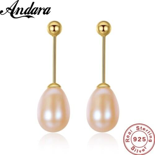 Fashion Simple 8-9mm Freshwater Pearl Drop Earrings 925 Sterling Silver Exquisite Luxury Jewelry Wedding