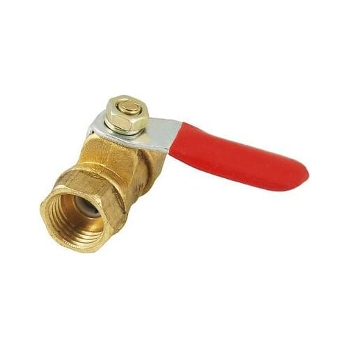 Brass Tone 1/4" Threaded Female Pumping Red Lever Handle Ball Valve