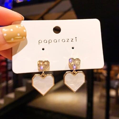 Cute Korean Earrings Heart Bling Zircon Stone Rose Gold Stud Earrings for Women Fashion Jewelry 2020 New Gift