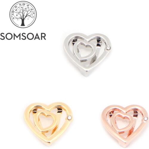 Somsoar Jewelry Double Heart Slide Charms fit 10mm Stainless steel Mesh Bracelet accessories as Mothers Day Gift 10pcs/lot