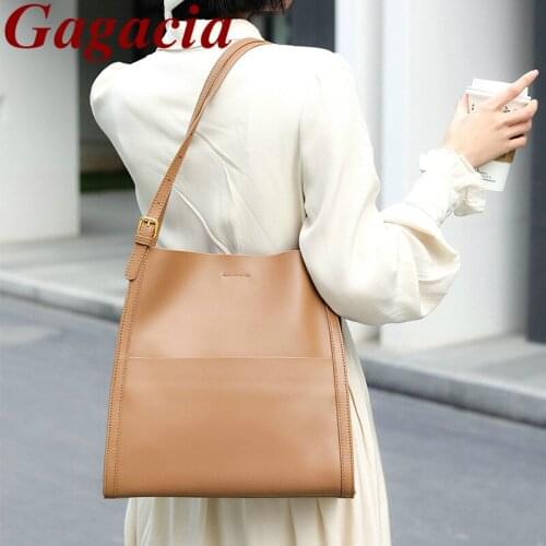 GAGACIA Genuine Leather Shoulder Bag For Women Luxury Designer Magnetic Buckle New High Quality Womans Tote Bags Bucket Handbag
