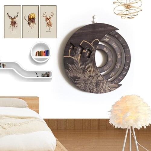 Perpetual Calendar Wooden Circular Wall Hanging Christmas Advent Calendars Everlasting Rustic Home Office Decor Gifts