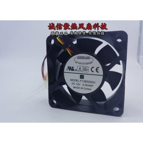 Everflow F126025DU Server Cooling Fan DC 12V 0.26A 60x60x25mm 3-wire