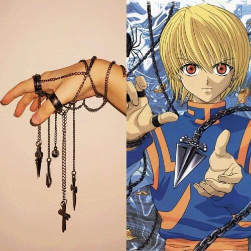 High QUALITY Cartoon Hunter x Hunter Kurapika cosplay costume prop metal ring Accessories alloy fashion pendant chain figerrings