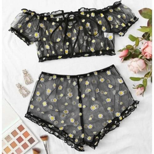 Women Sexy Lace Lingerie Babydoll sexy erotic Nightwear Underwear high quality see-through sexy lingerie Sleepwear Two Piece Set