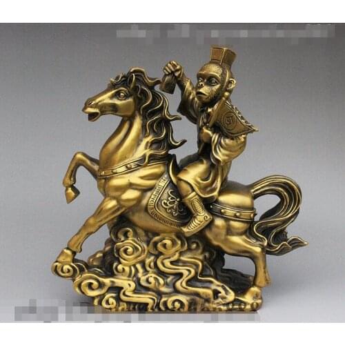 12" Folk Chinese FengShui Carved Wealth Success Horse On Monkey Statue