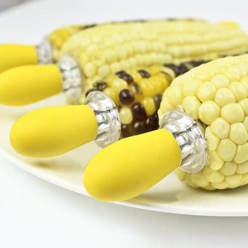 2pcs/pair Barbecue Corn Forks BBQ Grill Rotisserie Corn Cob Skewers Stainless Steel with Soft Handle Heat Resistant Roasting